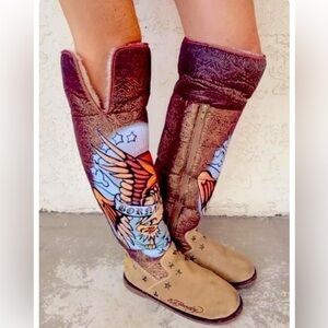 Ed Hardy Born Free Winter Boots Women's Size 5 American Eagle Fur Lined